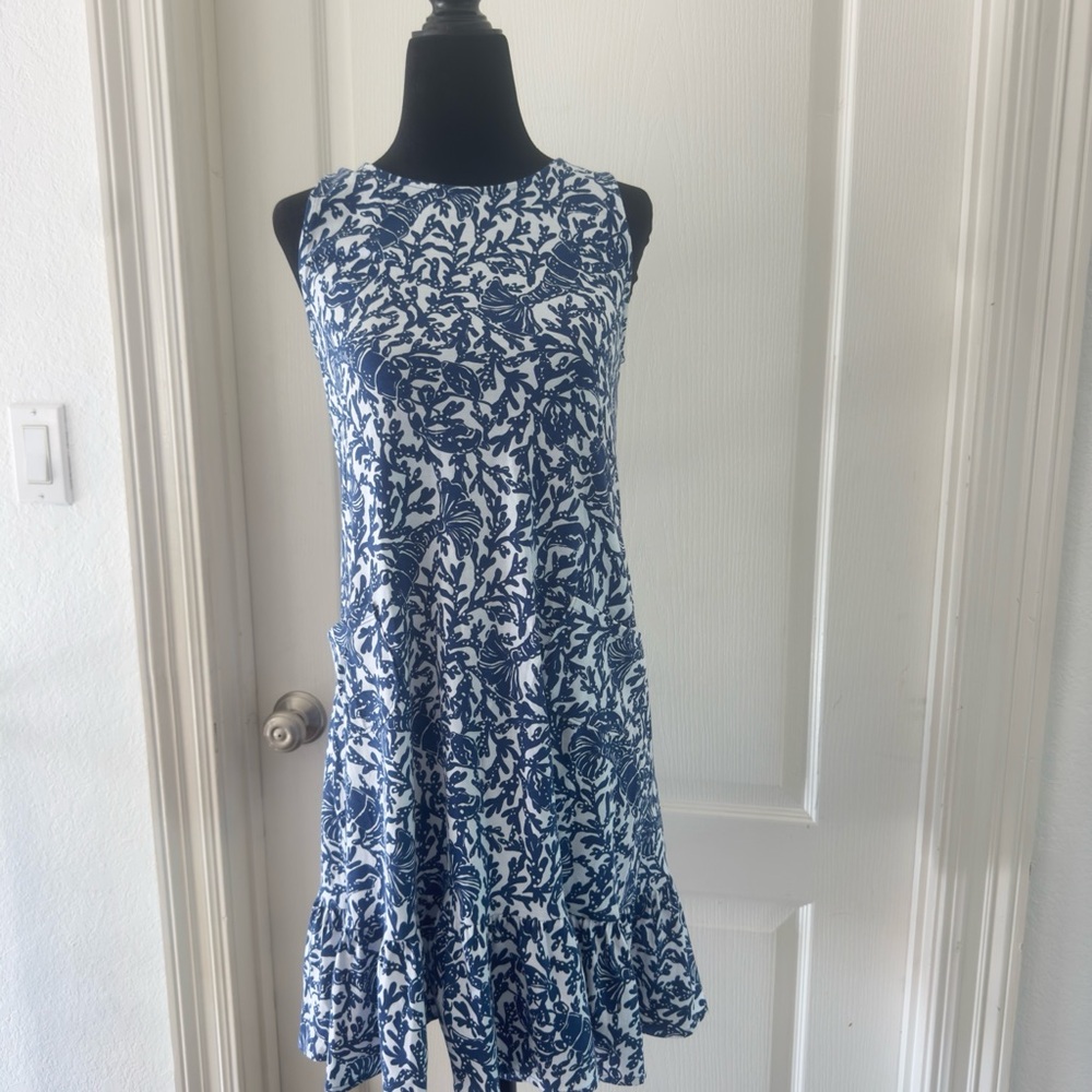 Lilly Pulitzer Blue and White Lobster Print Swing Dress with Ruffled Bottom
